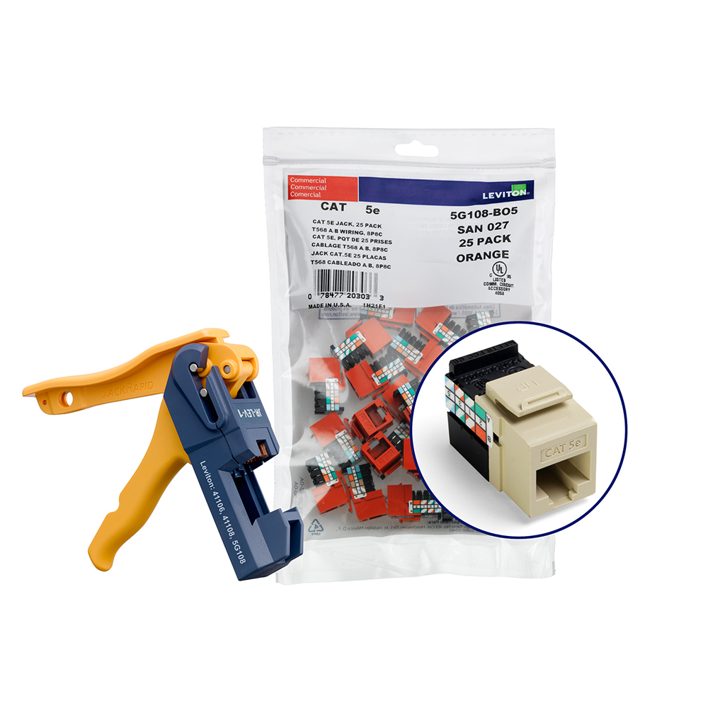 5G108-JI5 GigaMax QuickPort 8-Conductor 8-Position UTP Connector With Jack Rapid Tool, Cat 5e Module, Panel Mount, 1 Ports, Plastic, Ivory