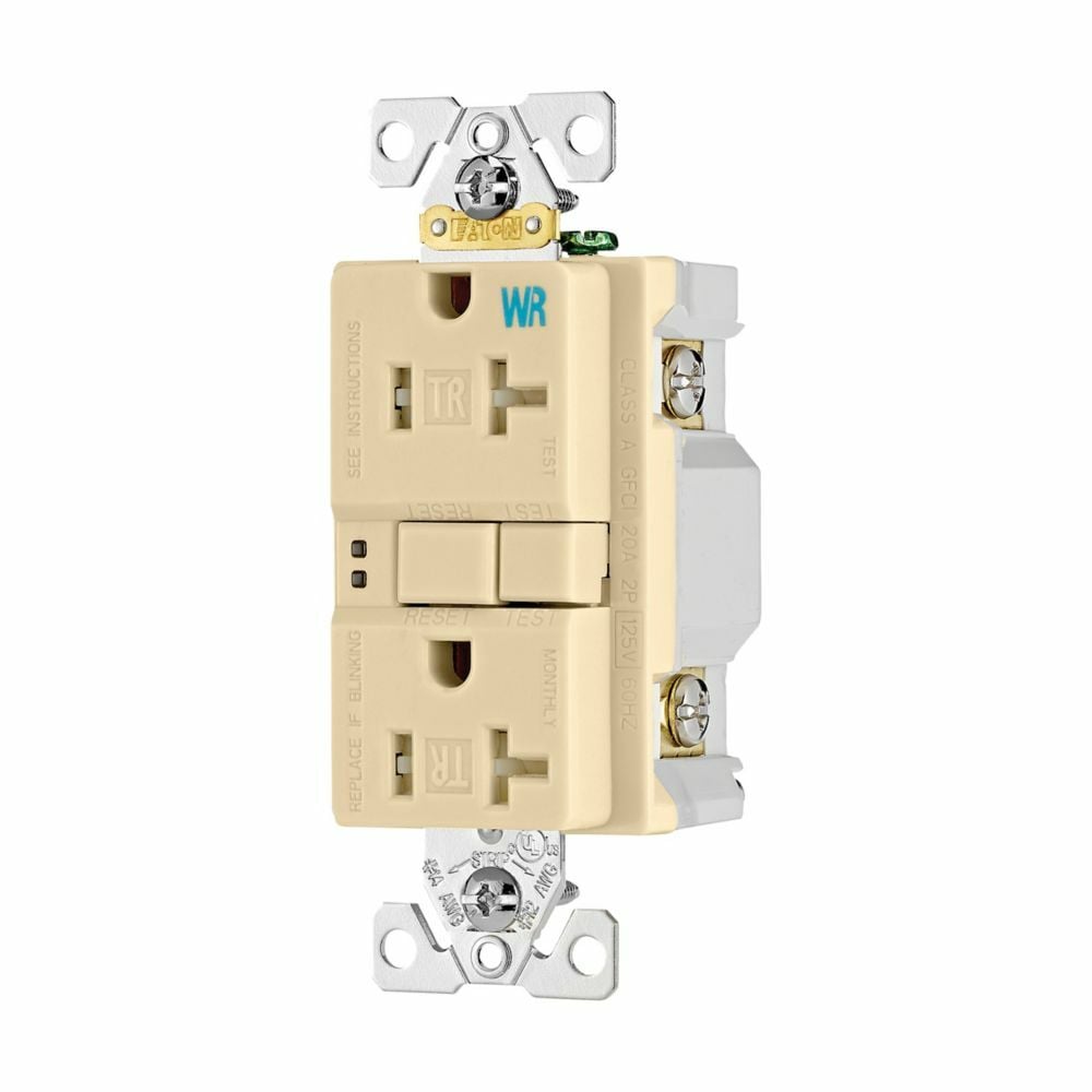 TWRSGF20V TWRSGF Tamper/Weather-Resistant Duplex GFCI Receptacle, 125 V AC, 20 A, 2 Poles, 3 Wires, Ivory