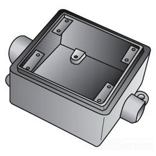 FDC2100 Type FD Deep Heavy Duty Device Box With Internal Ground Screw, Feraloy Iron Alloy, 46 cu-in Capacity, 2 Gangs, 2 Outlets, 2 Knockouts, 4-11/16 in H x 4-11/16 in W x 3-1/16 in D
