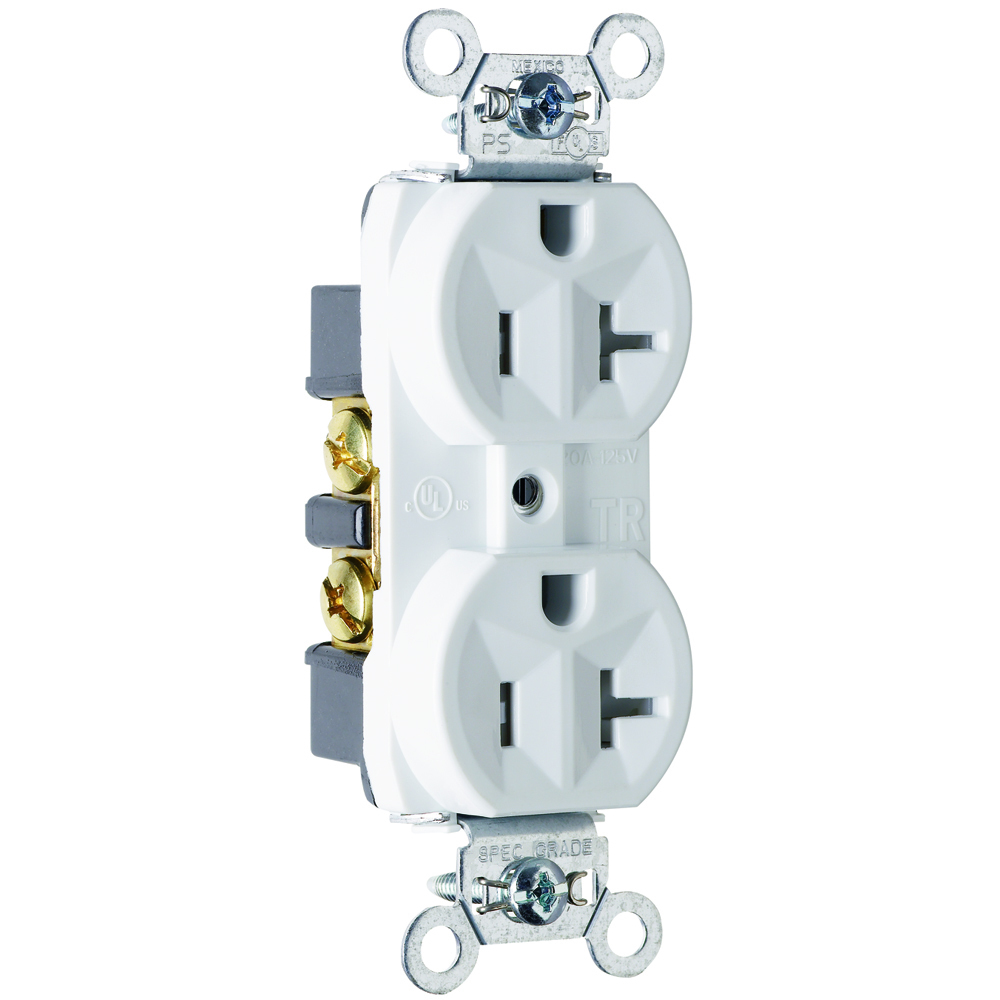 TR5362W 20 Amp 125V Construction Spec-Grade Duplex Receptacle, Back and Side Wire, White