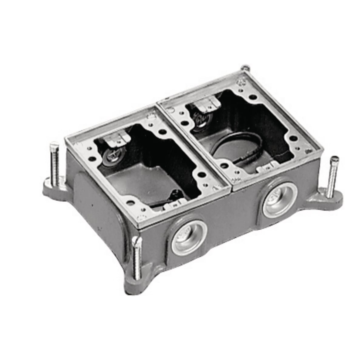 BA4214 Semi-Adjustable Shallow Concrete Floor Box, Cast Iron, 16 cu-in/Gang Capacity, 2 Gangs, 4 Knockouts, 5.46 in L x 7.49 in W x 2 in H