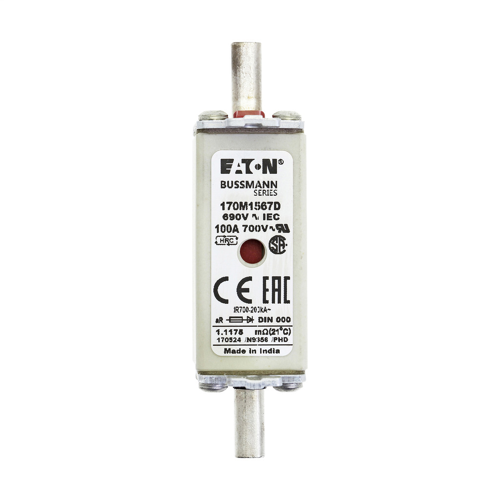 170M1567D Square Body Type T High Speed Fuse, 100 A, 690 V AC, 200 kA Interrupt, Class: aR, Square Body