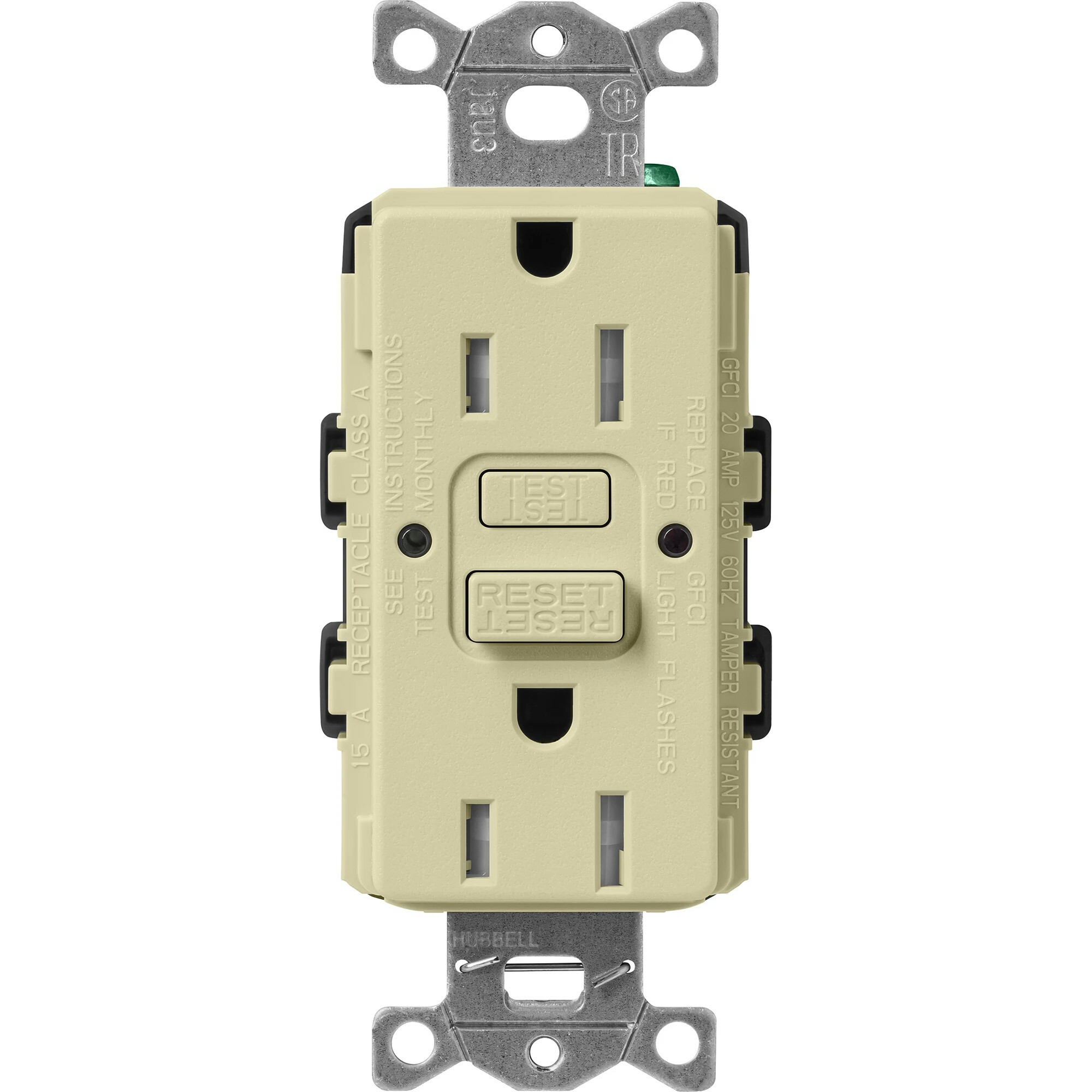 SCR-15-GFST-SA Claro Tamper-Resistant GFCI Duplex Receptacle, Decorator-Style Outlet, 15 Amp, Self-Testing, Satin, Sage