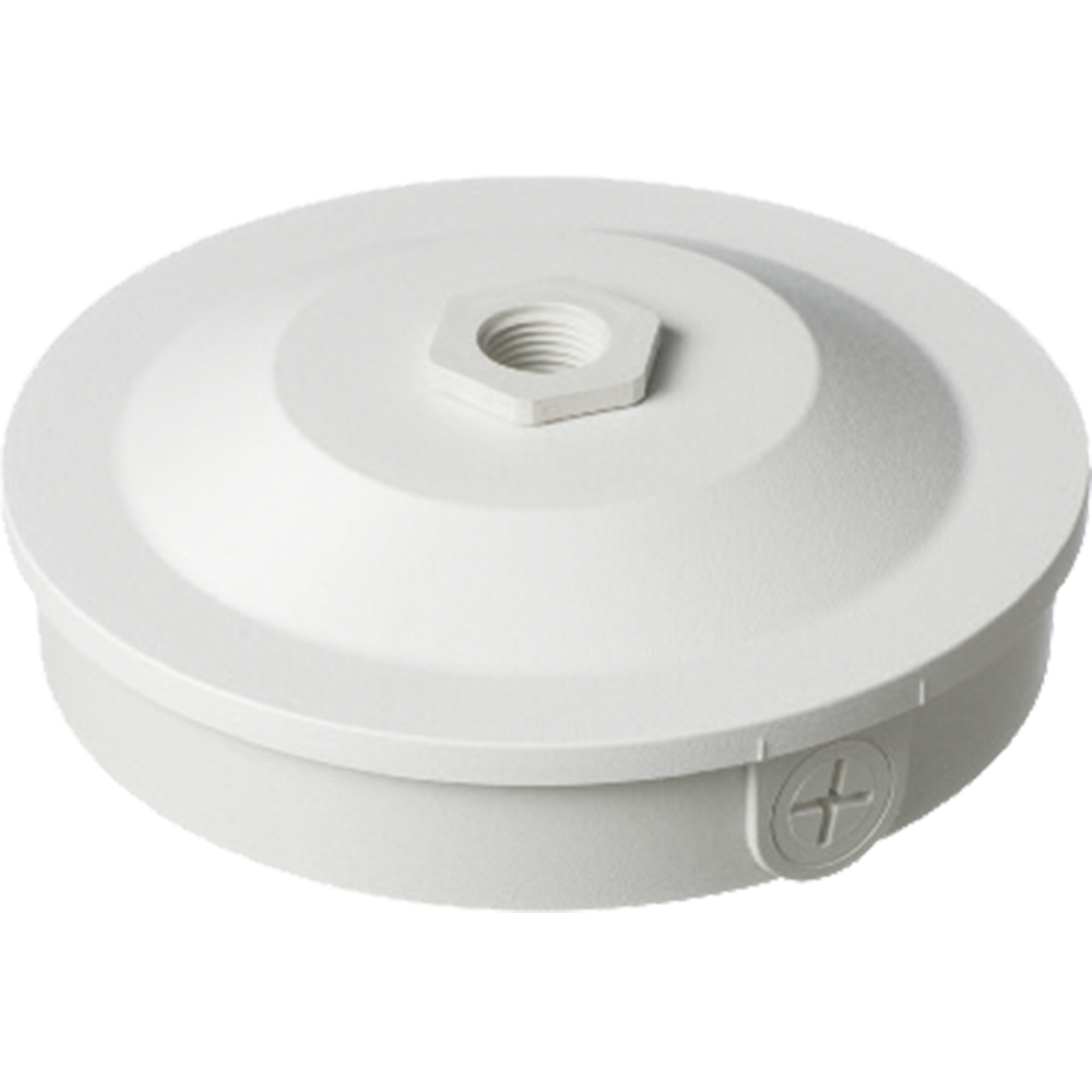 8161BP 1-Piece Pipe Mount Versatile Weatherproof Security Camera Mounting Box With Built-In Base Plate, For Use With Cam-Kit Security Camera Mounting Kit, Plastic, White