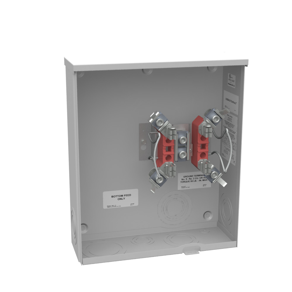 U3850-O-TG-KK-ALT Single Position Meter Socket, 200 Amp, 1 Phase, Ringless, Horn, 4 Term, UG with Side Wireway, 600V, Triplex
