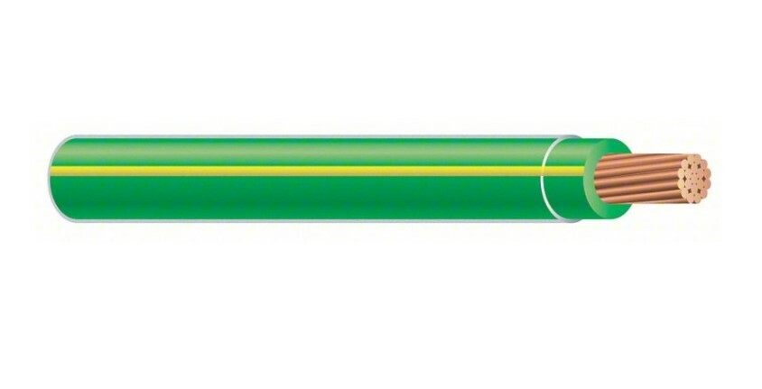 THHN Wire, 14 AWG, Green/Yellow, Stranded, Copper Conductor, 2500 Foot Reel