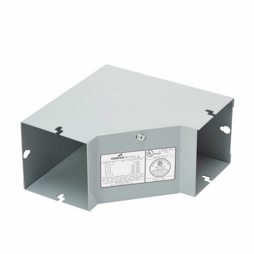 wireway elbow fitting, Lay-in, 90? elbow, inside opening, NEMA 1, Steel, ANSI 61 gray painted, 4" X 4"