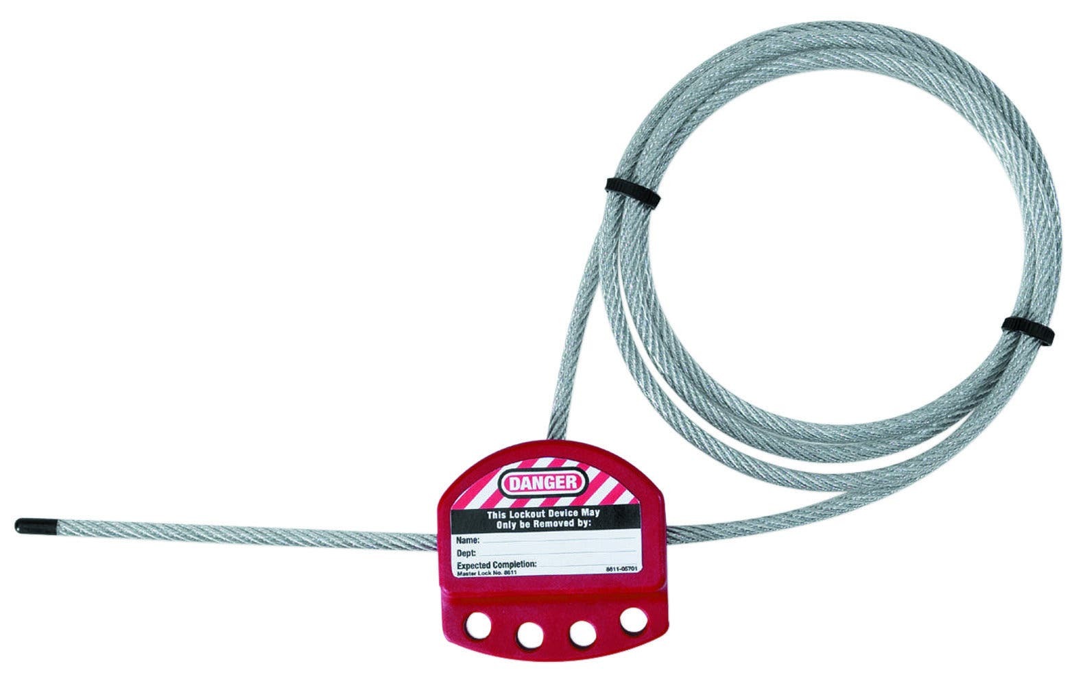 44-808 Adjustable Flexible Insulated Multi-Stranded Cable Lockout, 1/4 in Dia x 6 ft L Steel Cable, Clear, Thermoplastic Body