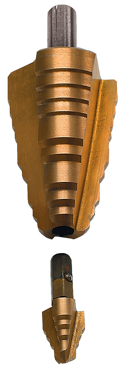 RTTP6040 Replaceable Tip Step Drill Kit, 1/4 in Min Drill Bit, 1-1/8 in Max Drill Bit, M2 HSS, Cobalt Titanium Coated