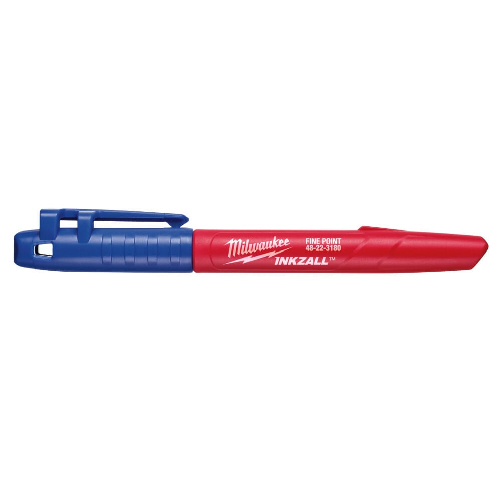 48-22-3180 Point Marker, 5-1/2 in Fine Tip, Plastic, Blue Ink/Red