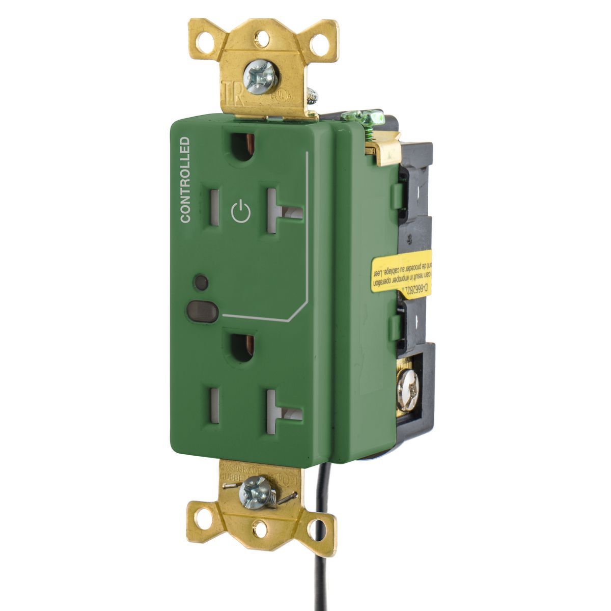 HBL5362LC1GN 1-Phase Duplex Grounding Split Circuit Standard Switched Wired Straight Blade Receptacle, 125 V AC, 20 A, 2 Poles, 3 Wires, Green