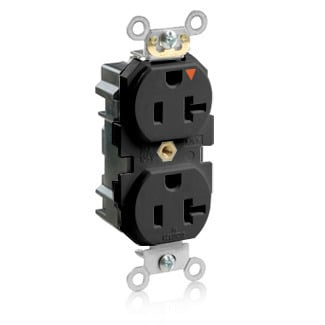 MT563-IGE Lev-Lok 1-Phase Duplex Heavy Duty Isolated Grounding Tamper Resistant Straight Blade Receptacle, 125 V AC, 20 A, 2 Poles, 3 Wires, Black