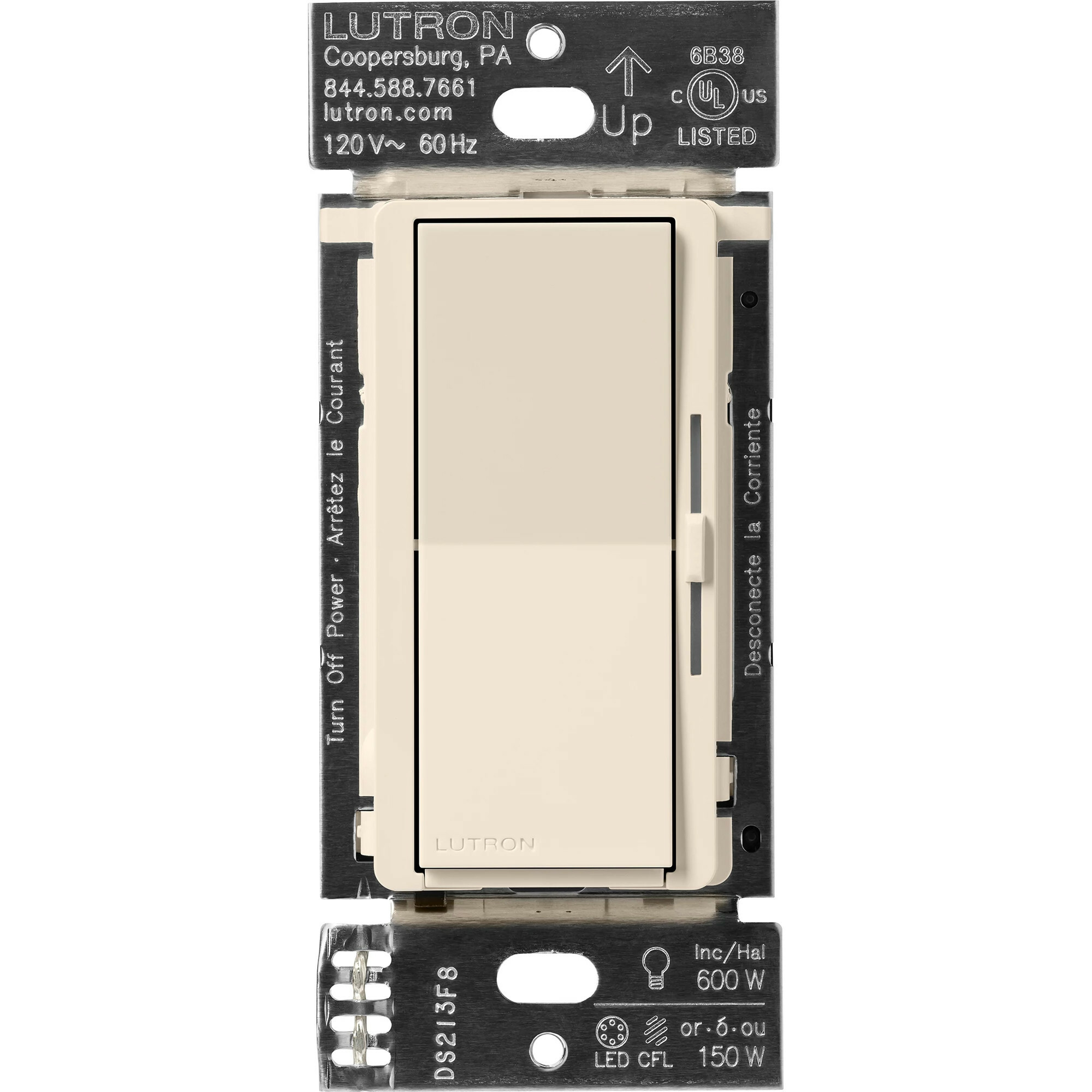 DVRF-6L-LA Diva Smart Dimmer Switch for Caseta, 150W LED, 1 Pole, No Neutral Required, 120V, Light Almond
