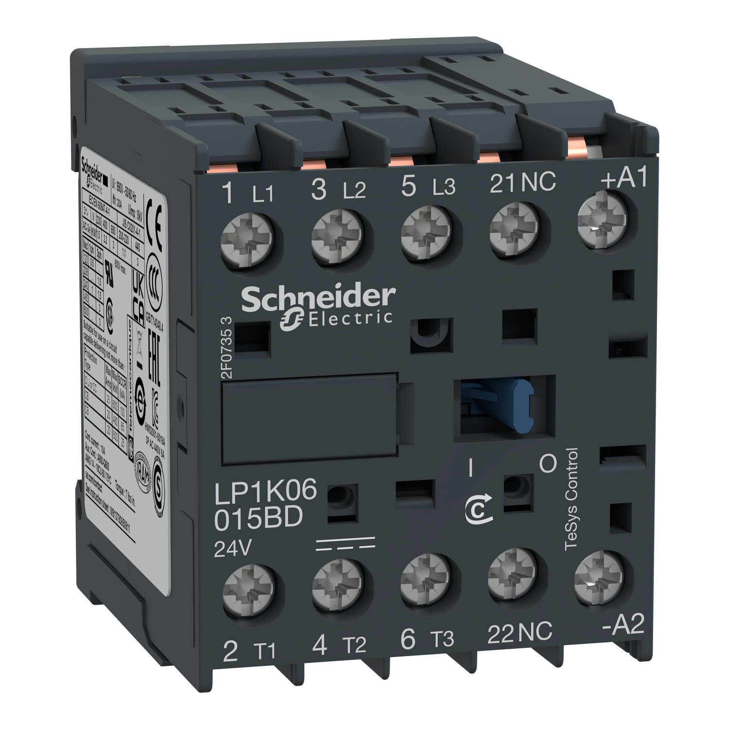 LP1K09015BD TeSys K LP1K Non-Reversing IEC Contactor, 24 V DC V Coil, 9/16/20 A, 3NO Contact, 3 Poles