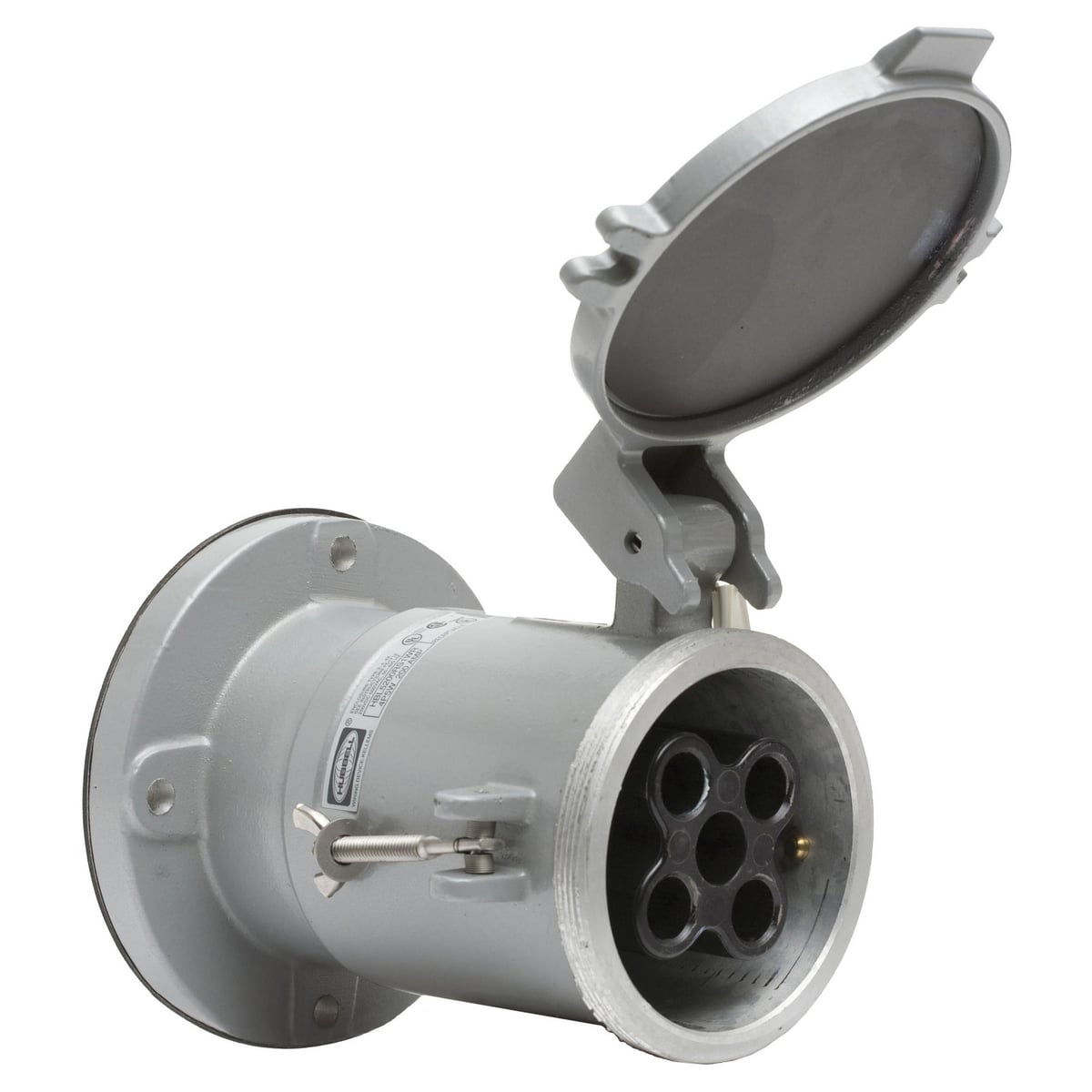 M5200RS1 Female Insulated Single Watertight Screw Mount Pin and Sleeve Receptacle, 600 V AC, 200 A, 4 Poles, 5 Wires, Black