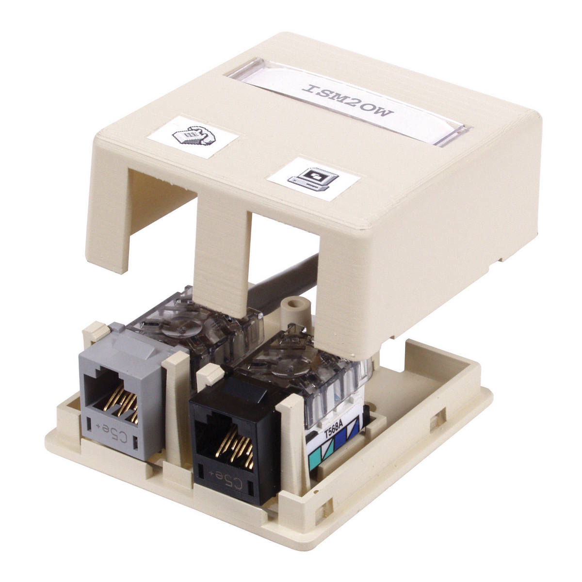 HSB2OW HSB Series 2-Port Molded Construction Surface Mount Box, Keystone 2 Module, For Use With MT6 Raceway, Surface Mount, Thermoplastic