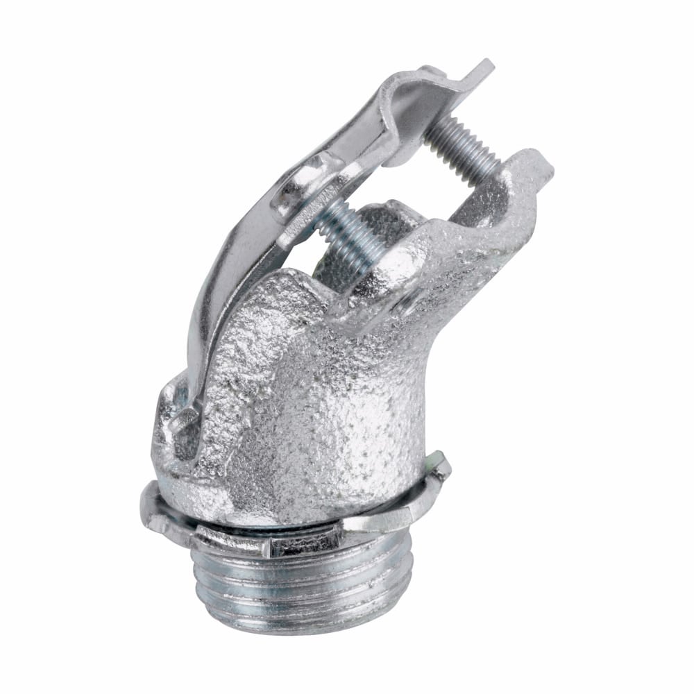 723 Non-Insulated Clamp Connector, 3/8 in Trade, 21/32 in Cable Openings, Malleable Iron, Zinc Plated