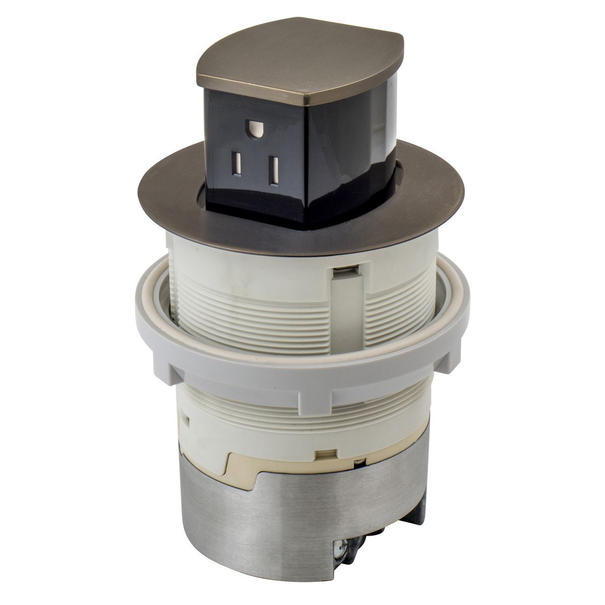RCT201BZE Flush Pop-Up Standard Sized Countertop Receptacle, 1 Gangs, 4 in Dia Cover, Composite