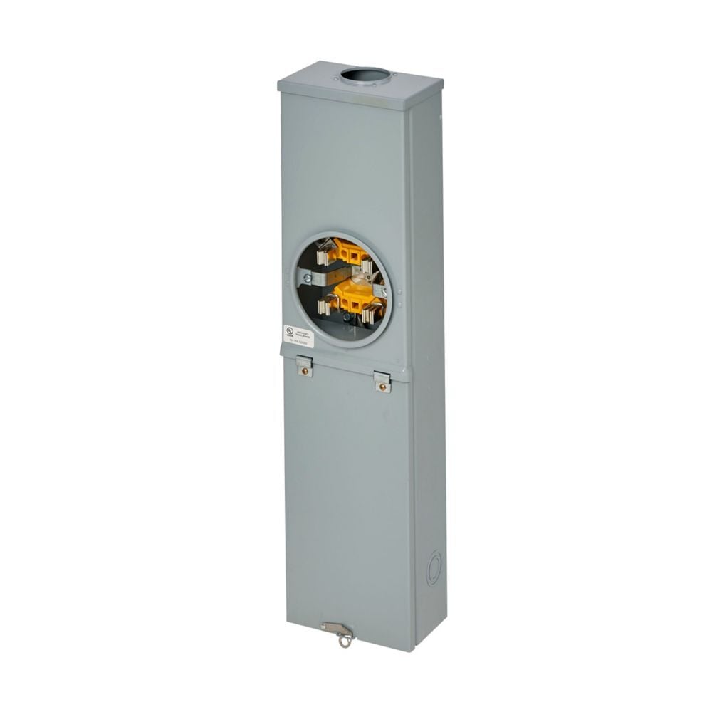 2M2R Meter Breakers, 200 Amp, Single Meter Position, Ringed, 3R, OH, ANSI 61 Gray Painted, AW Hub, 010 kAIC, #6-250 MCM, Main Circuit Breaker, 200 Amp, 2P, Galvanized Steel, Surface Mount, 4 Jaw, 3 Wire