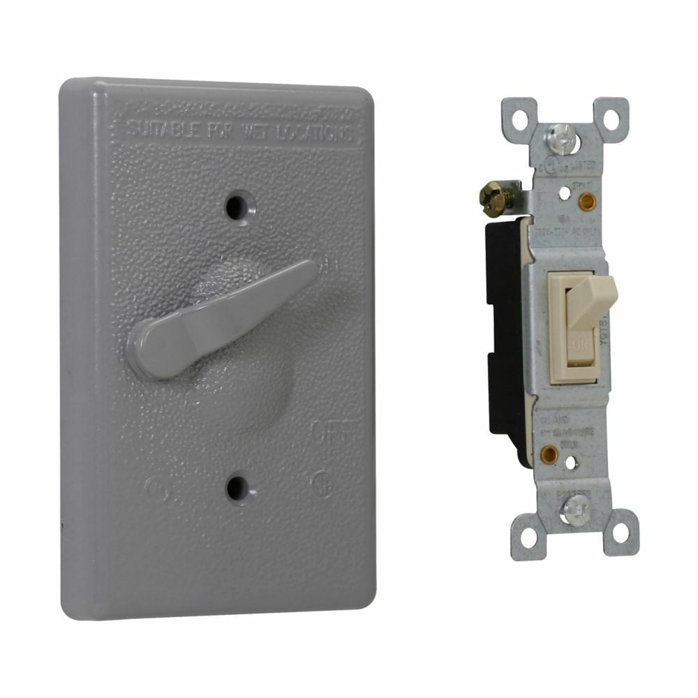 TP7262 Weatherproof Outlet Cover With 15 A 125 V 1-Pole Switch, 4.57 in L x 2.81 in W, Toggle Switch Cover, Die Cast Aluminum
