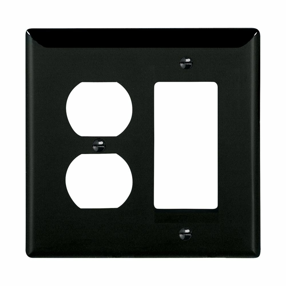 Eaton Combination wallplate, Black, Duplex receptacle, Decorator Cutout, Polycarbonate, Two- gang, Mid-size