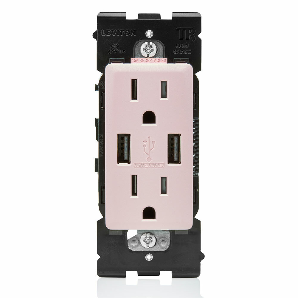 RUAA1-FP Renu Tamper-Resistant Combination USB Charger/Duplex Receptacle, 15 A, 125 V AC, Fresh Pink Lemonade