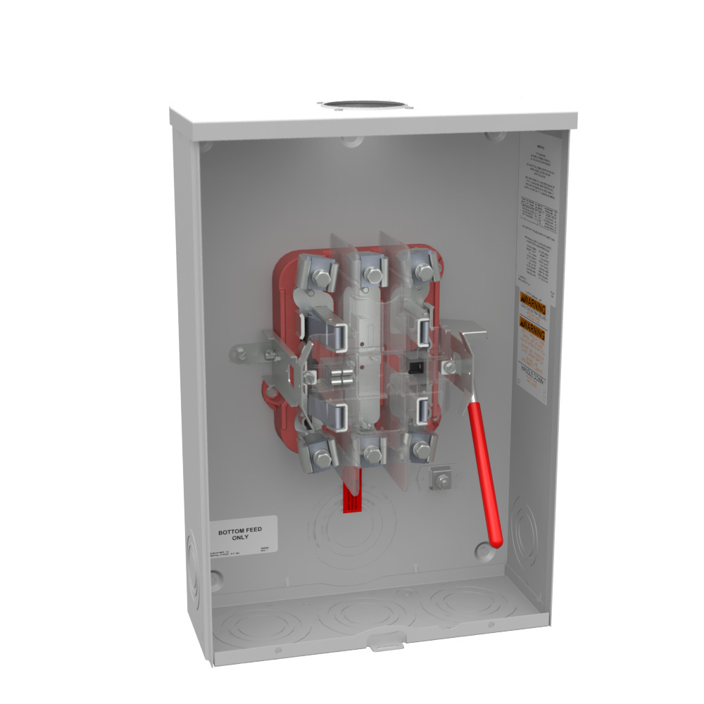 U4801-O-5T9 Single Position Meter Socket, 200 Amp, 1 Phase, Ringless, Lever, 5 Term, OH, UG, 600V, 9 Oclock 5th Term