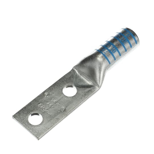 54874BE Color-Keyed 54800 2-Hole Non-Insulated Compression Lug, 400 kcmil Copper Conductor, Die Code: 76, 1/2 in Stud, Copper