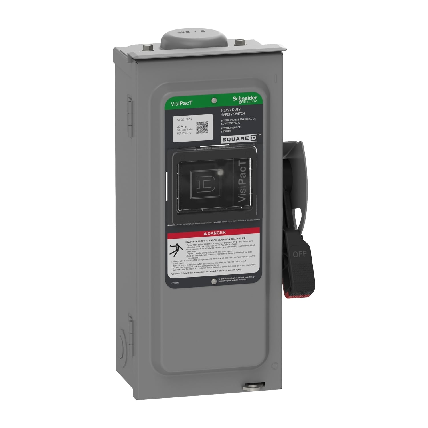 VH321NRB Heavy Duty Fusible Disconnect Safety Switch, 240 VAC, 250 VDC, 30 A, 1.5, 3, 5, 7.5 hp, 3 Poles