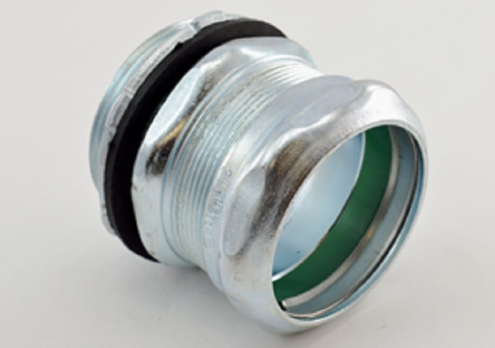 254-SRTI Bridgeport Raintight Insulated Throat Compression Connector, 1-1/2 in Trade, For Use With EMT Conduit, Steel, Electro-Plated Zinc