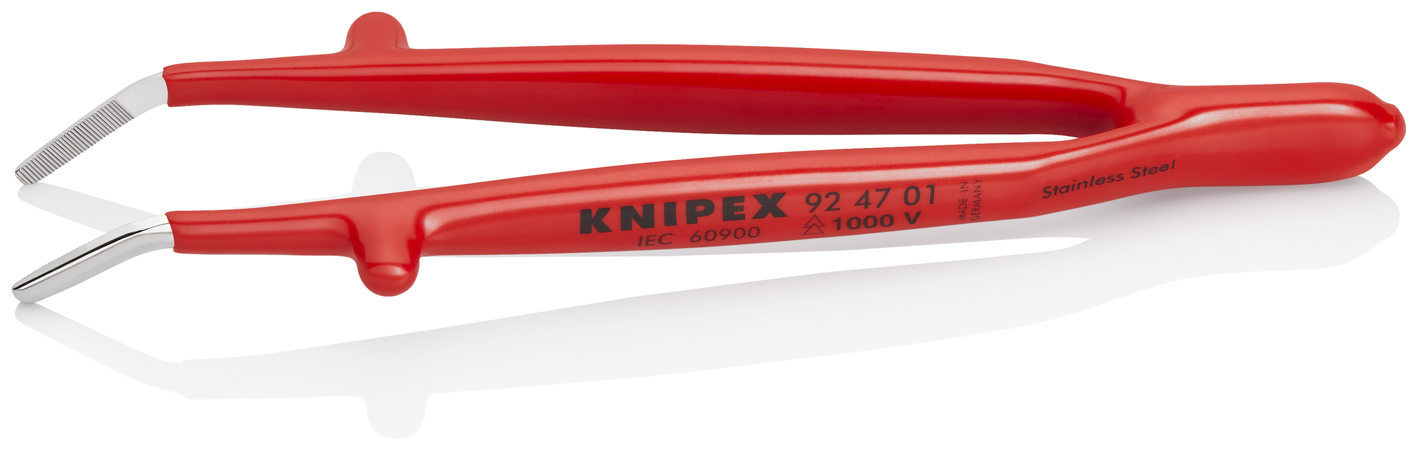 Stainless Steel Gripping-30°Angled Tweezers-1000V Insulated, 5 1/2 in., 1.30 mm TT, 3.00 mm TW