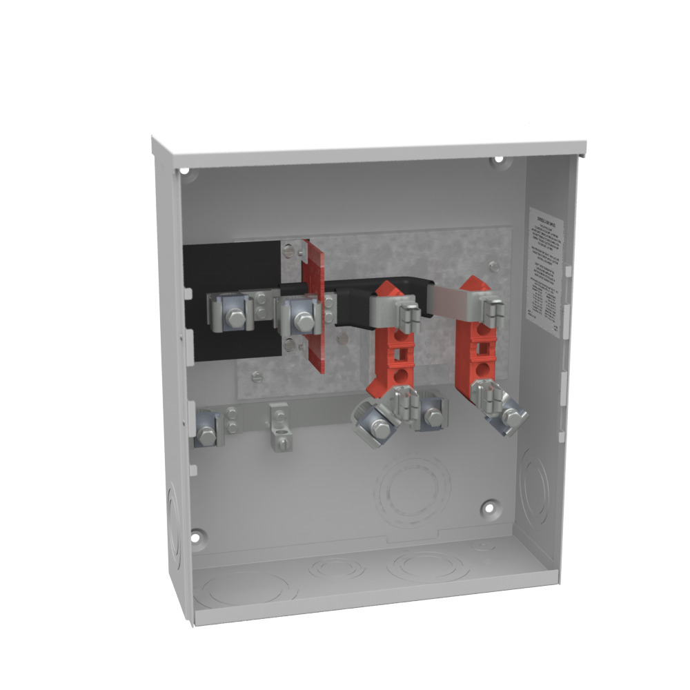 U2671-O Single Position Meter Socket, 200 Amp, 1 Phase, Ringless, No Bypass, 4 Term, UG with Side Wireway, 600V, Side Bussed, External Hex