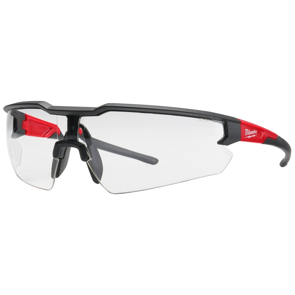 48-73-2011 Safety Glasses, Anti-Scratch, Clear Lens, Black/Red, Plastic Frame, Polycarbonate Lens, ANSI Z87.1/CSA Z94.3