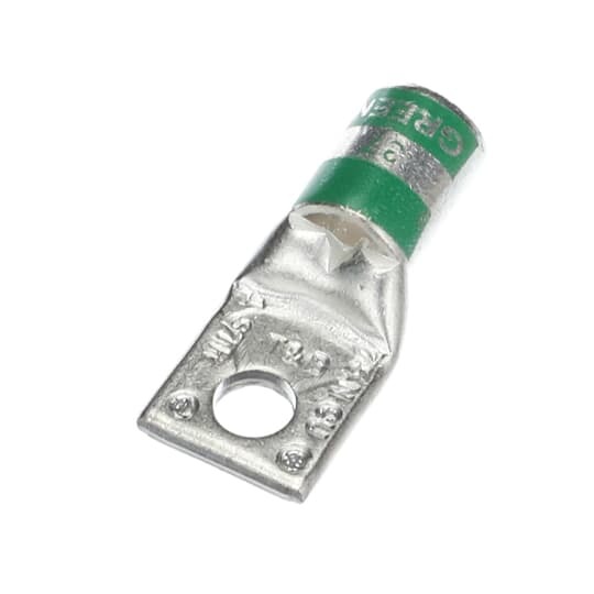 54108 Color-Keyed 54100 1-Hole Non-Insulated Compression Lug With Peep Hole, 1 AWG Copper Conductor, Die Code: 37, 1/4 in Stud, Copper