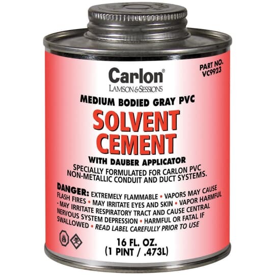 VC9923 Carlon Regular Conduit Cement With Dauber Applicator, 16 oz Can, Liquid Form, Gray, 0.91