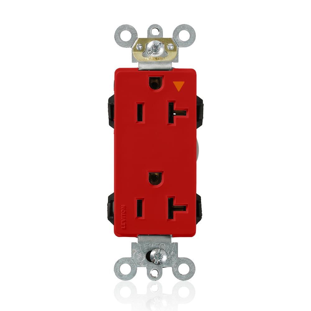 M1636-IGR Decora Plus Lev-Lok 1-Phase Duplex Heavy Duty Isolated Grounding Straight Blade Receptacle, 125 VAC, 20 A, 2 Poles, 3 Wires, Red