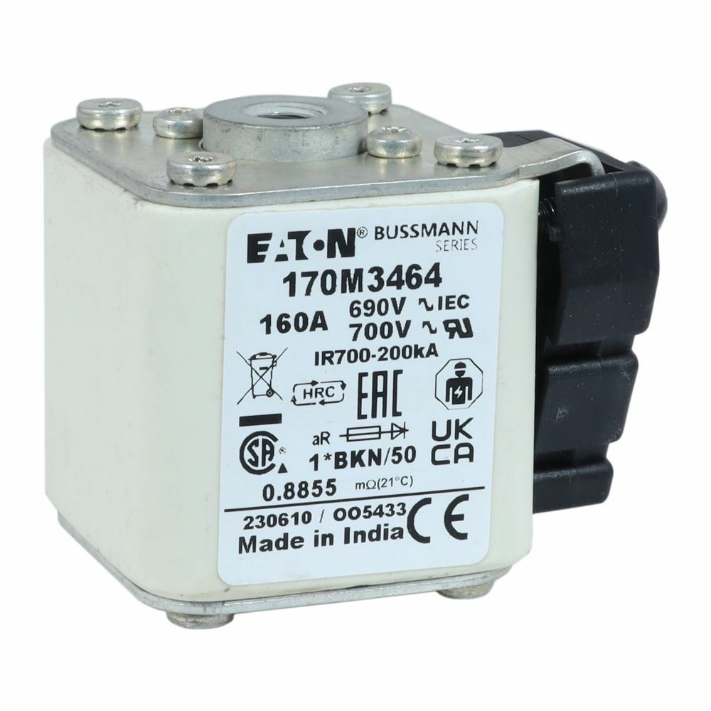 170M3464 Semi-Conductor High Speed Fuse, 160 A, 690/700 V, 200 kA Interrupt, Class: AR, Square Body