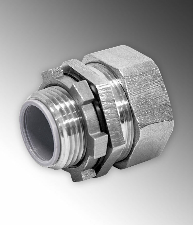 S60700FCS0 Rigid Male Straight Flexible Connector, 3/4 in Trade, For Use With Bare/PVC/Clear Coated Flexible Conduit, 316L Stainless Steel, #4 Polished
