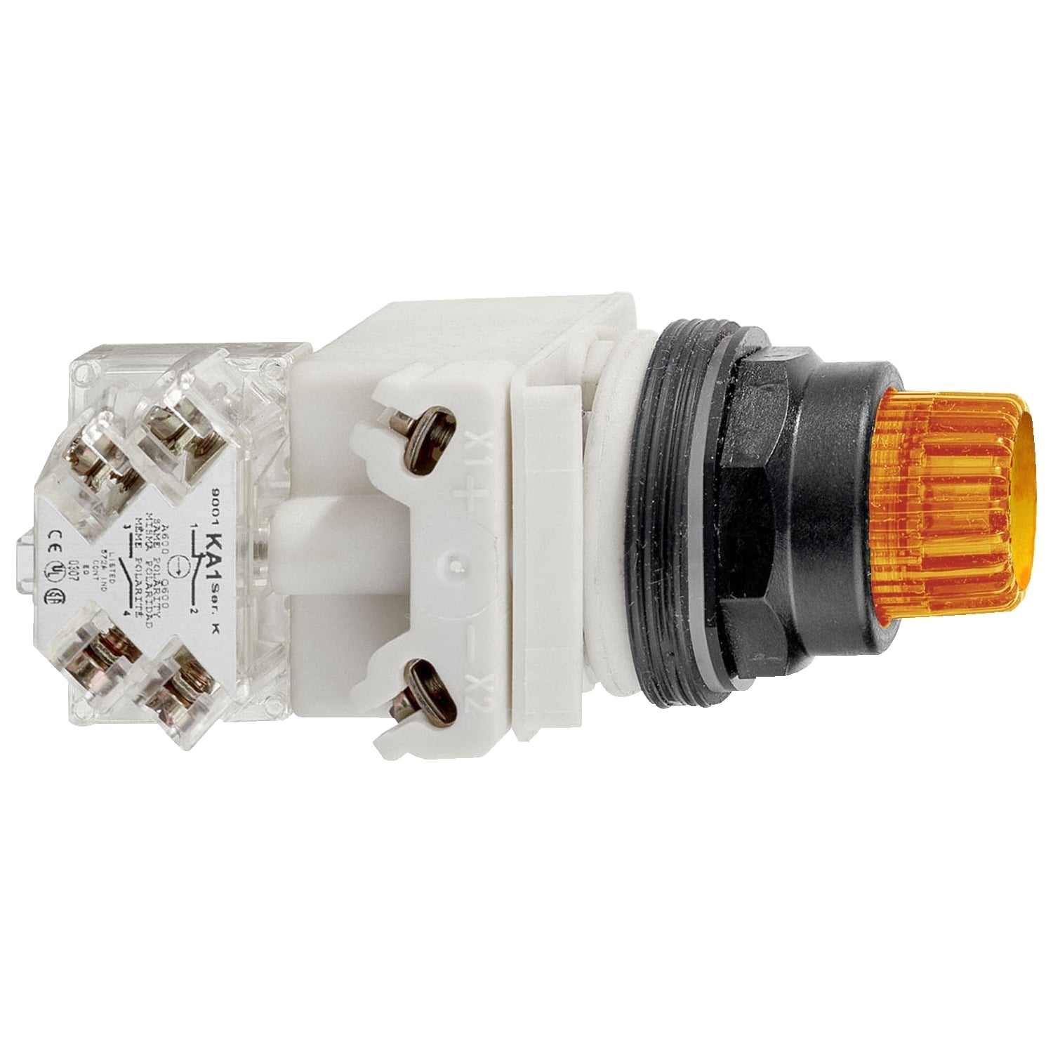 9001SK2L35LYA Harmony Type SK Corrosion-Resistant Dusttight/Oiltight/Watertight Full Voltage Heavy Duty Illuminated Pushbutton Operator, 30 mm, SPDT Contact, Momentary Contact, Amber
