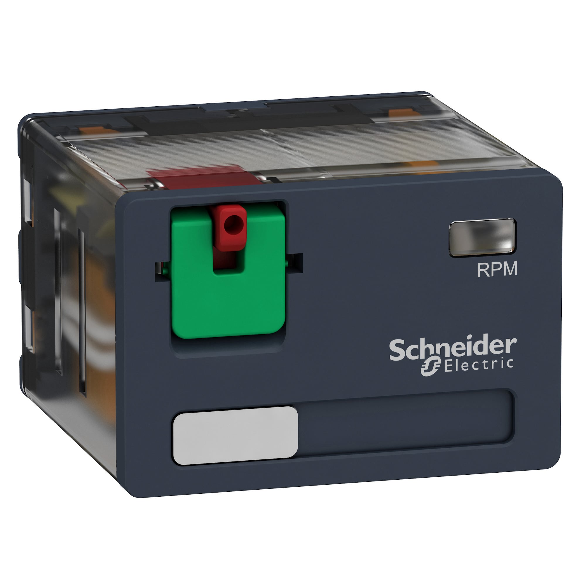 RPM41B7 Zelio RPM Series Power Plug-In Relay With Test Button and Lock-Down Door, 15 A, 4CO 4 Form C 4PDT Contact, 24 V AC V Coil