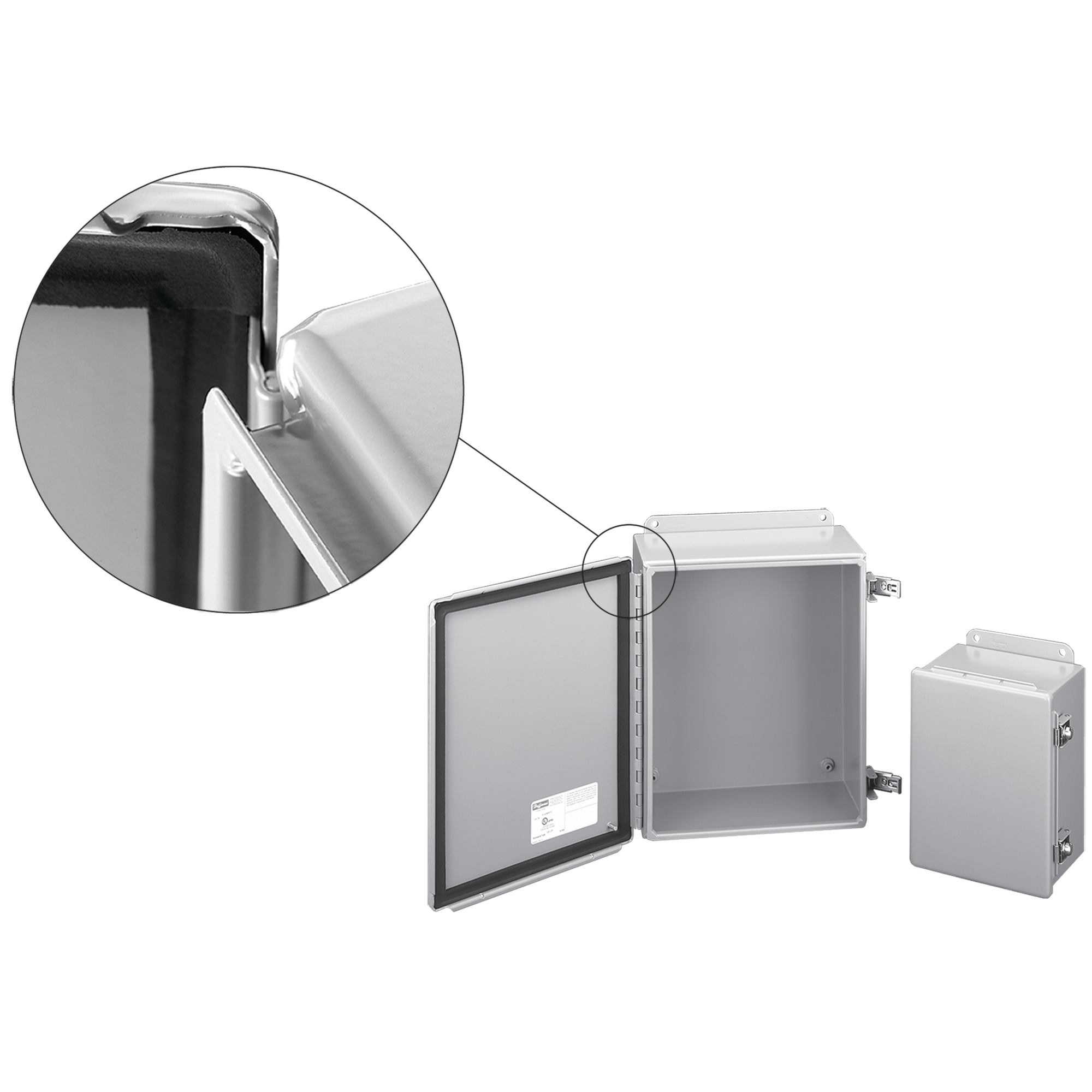 A1008CHFTC Junction Box With Flange Trough Collar, 10 in H x 8 in W x 4.54 in D, Continuous Hinged Cover, NEMA 12/IP65 NEMA Rating, Steel