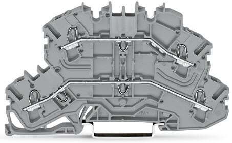TOPJOBS double-deck terminal block, through/through (L/L), rail mount; 2-conductor, 5.2 mm wide, gray