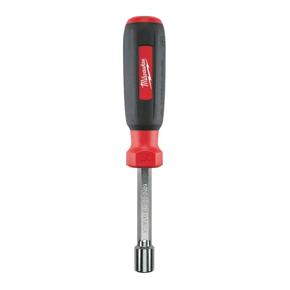 48-22-2424 Nut Driver, 3/8 in, Hex/Hollow Shank, Black/Red Cushion Grip Handle, Polished Chrome