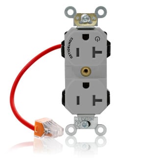 M5362-1CG Lev-Lok Duplex Heavy Duty Self-Grounding Smooth Face Standard Straight Blade Receptacle, 125 V AC, 20 A, 2 Poles, 3 Wires, Gray