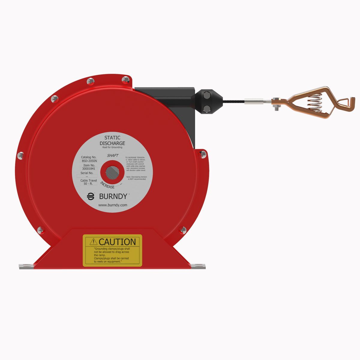 BSD2050N Adjustable Heavy Duty Static Discharge Grounding Reel, 8.6 in Dia, 50 ft L, Aircraft Steel Cable