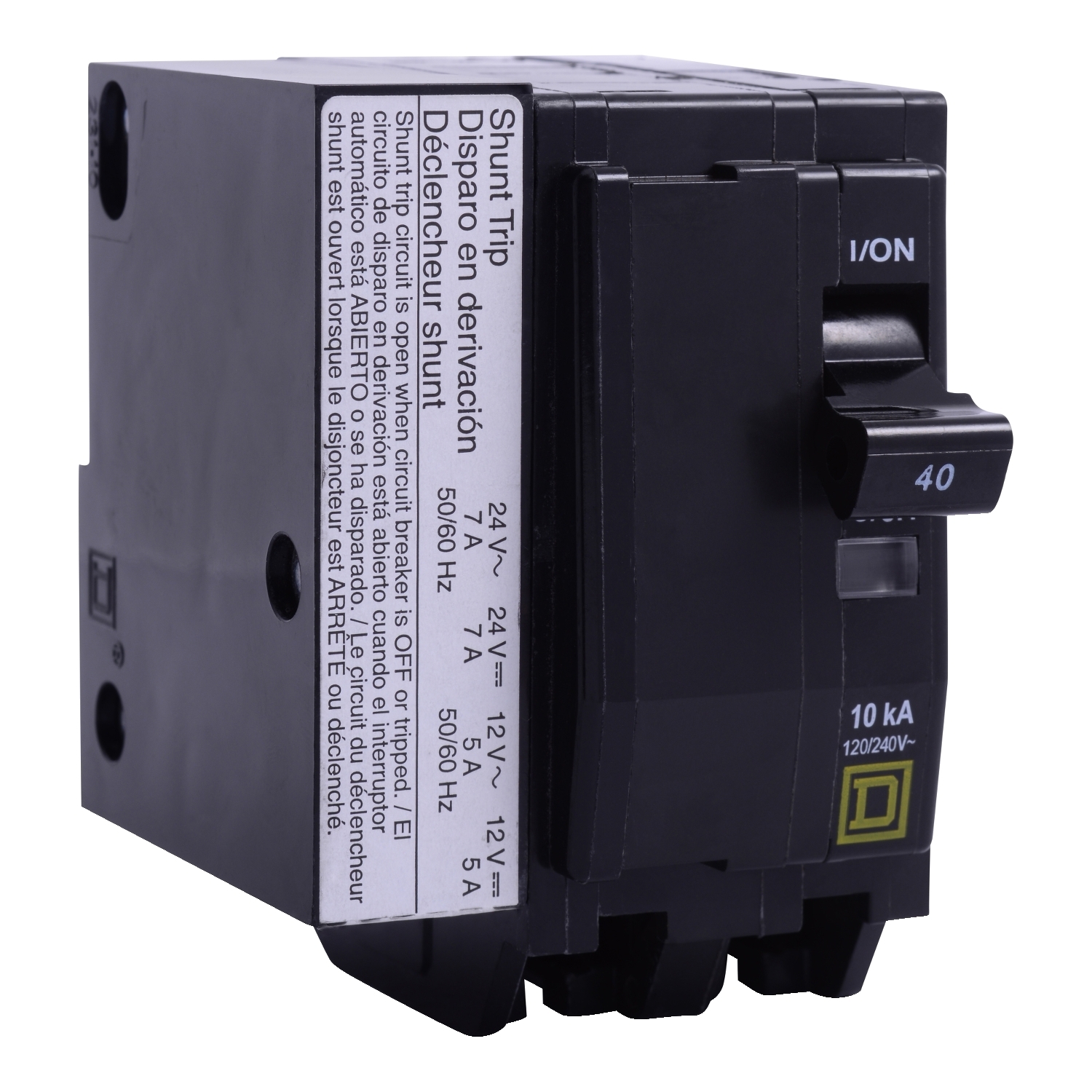 Mini circuit breaker, QO, 50A, 2 pole, 120/240VAC, 10kA, plug in, AC/DC shunt