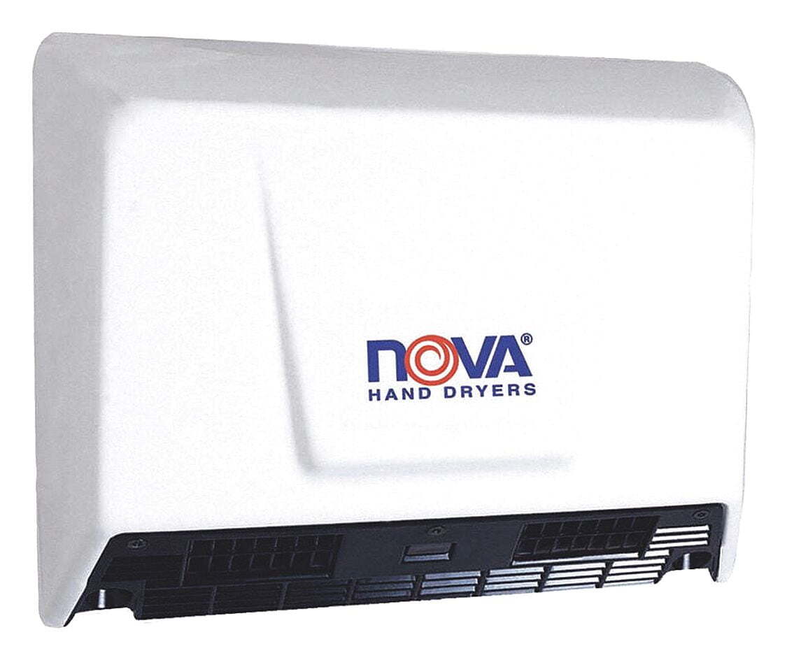 093000000 Nova 2 Automatic Economy Universal Voltage Traditional Hand Dryer, 176 cfm Flow Rate, 1800/2400 W Power Rating, 110 to 120/208/220 to 240 V AC, 10/15 A, White
