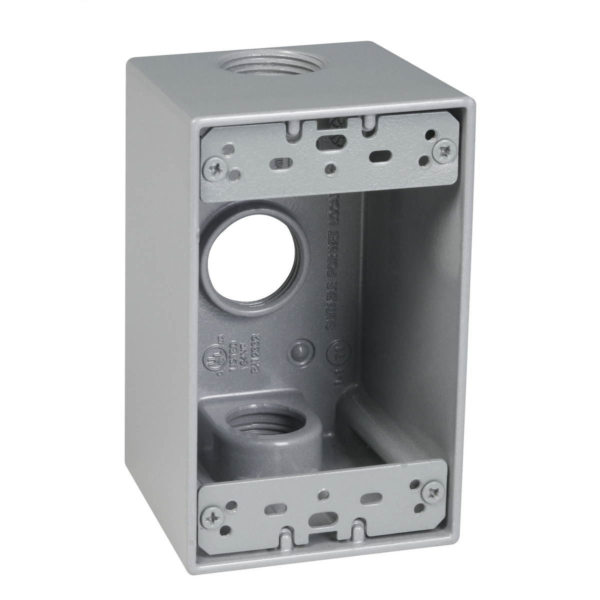 SD375S Deep Weatherproof Outlet Box, Die Cast Metal, 1 Gangs, 3 Outlets, 4.576 in H x 2.82 in W x 2.629 in D