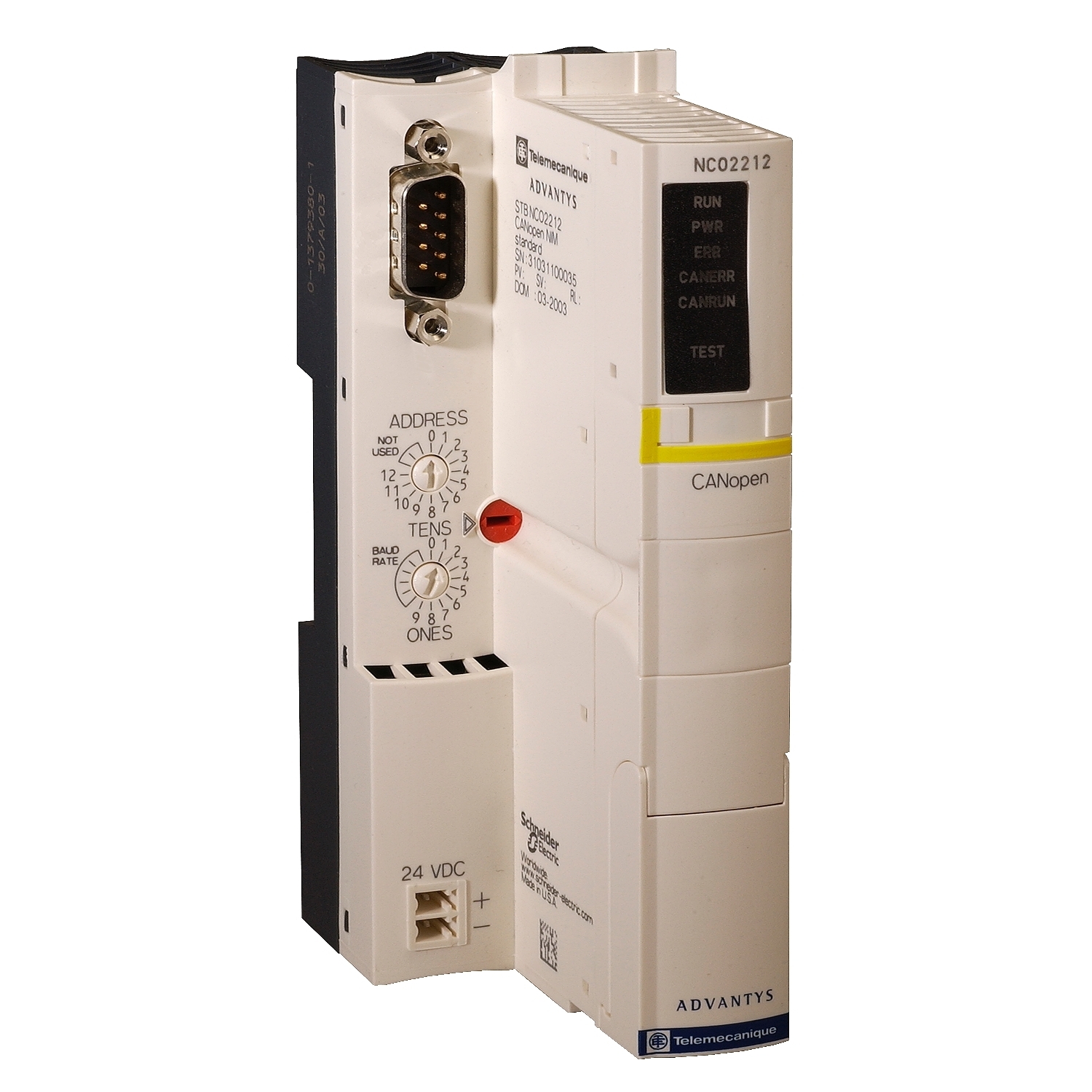 STBNCO2212 Modicon CANopen Bus Standard Network Interface Module, 24 V DC, >/=700 mA, 24 V DC Input/Output