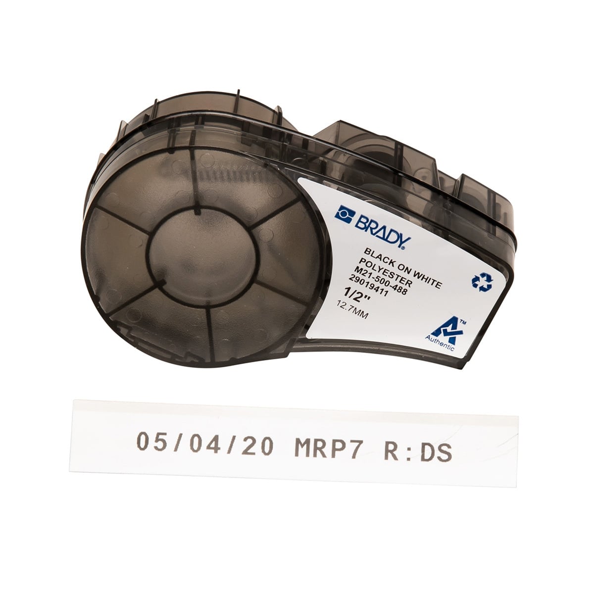 M21-500-488 BMP21 Cartridge Label, 21 ft L x 1/2 in W, Black on White, B-488 Polyester